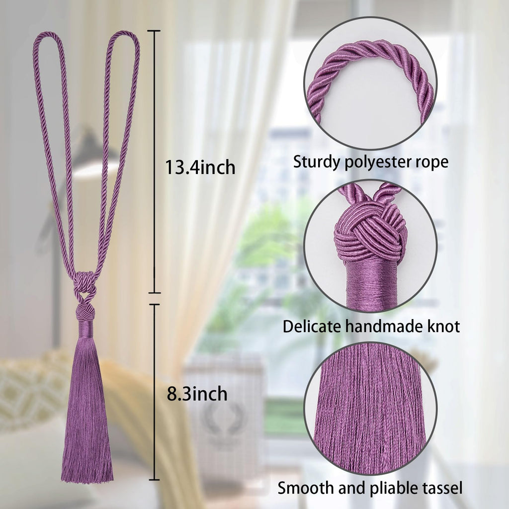 Long Tassel Curtain Tiebacks Handmade Braided Rope Knot Drape Tie Backs European Style Decorative Curtain - 2 Pack