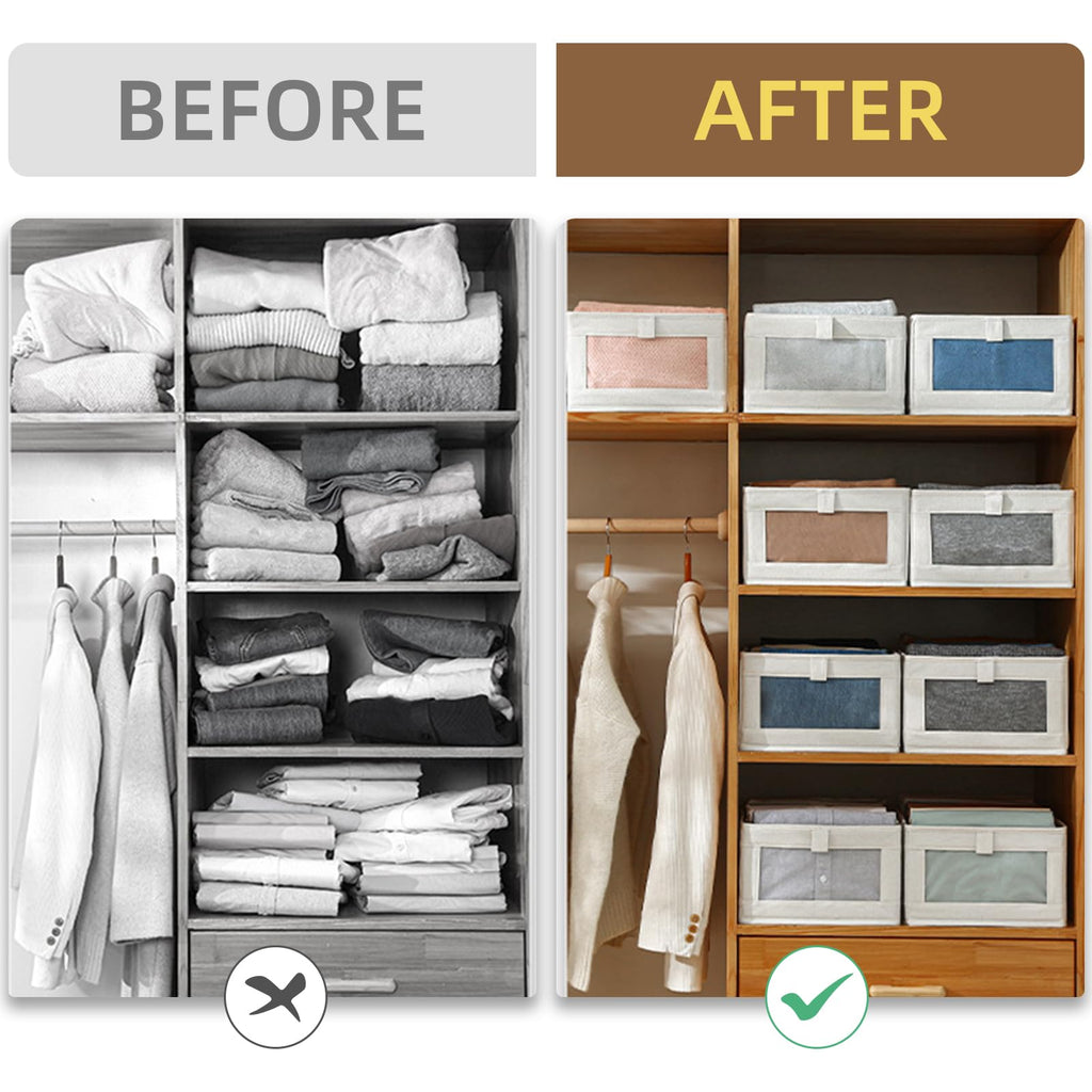 6 Pack Bins Linen Closet Baskets for Closet Organization Foldable Closet Organizer Bins with Clear Window For