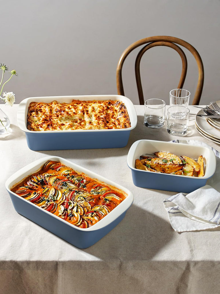 Ceramic Casserole Dishes for Oven with 304 Racks, Set of 3, Blue