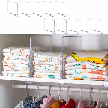 10 Pack Clear Acrylic Shelf Divider for Closet Organization - 9.2′′ Tall Closet Dividers for Wood