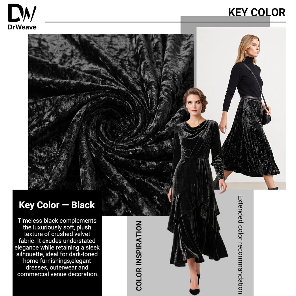 Crushed Velvet Fabric, 2 Way Stretch, 63 Inch x 4 Yards, Black
