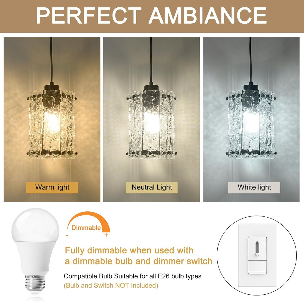 Black Pendant Lights Kitchen Island 2 Pack Modern Water Ripple Glass Pendant Lights Fixtures Round Adjustable Hanging