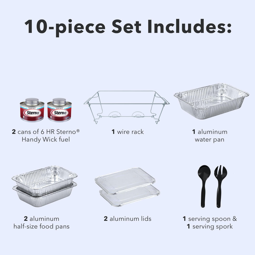 Disposable Chafing Dish Buffet Set With 6-Hour Fuel, 10 Piece