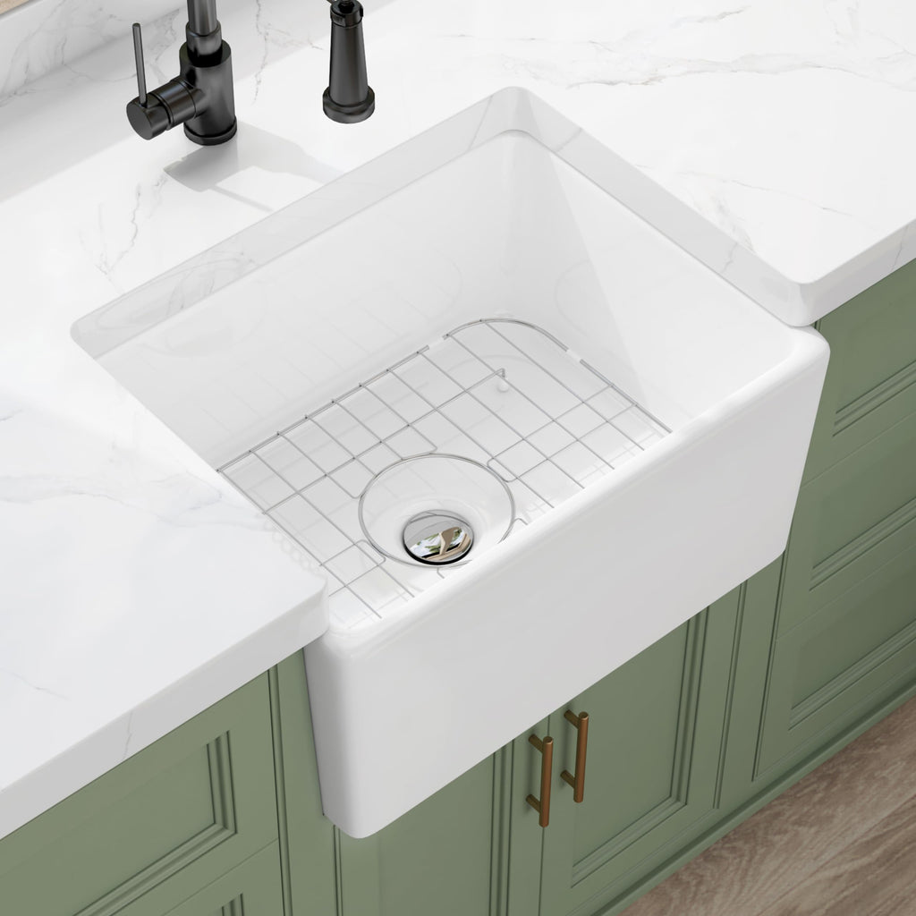 Farmhouse Sink 20 x 15 Inch White Ceramic Apron Front Kitchen Sink