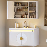 30-Inch Floating Bathroom Vanity Set with Sink & Mirror – Wall-Mounted Cabinets with LED Strip Lighting and Large Storage, White