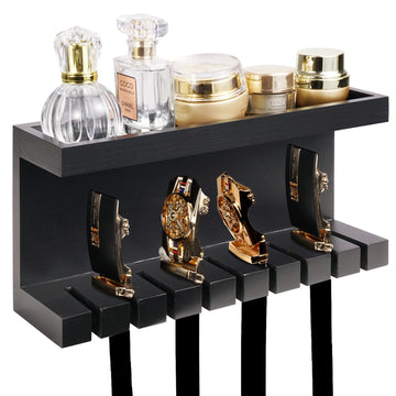 Belt Organizer - Wall Mounted Hanger with Double Shelving, Universal Rack for Men & Women, Black