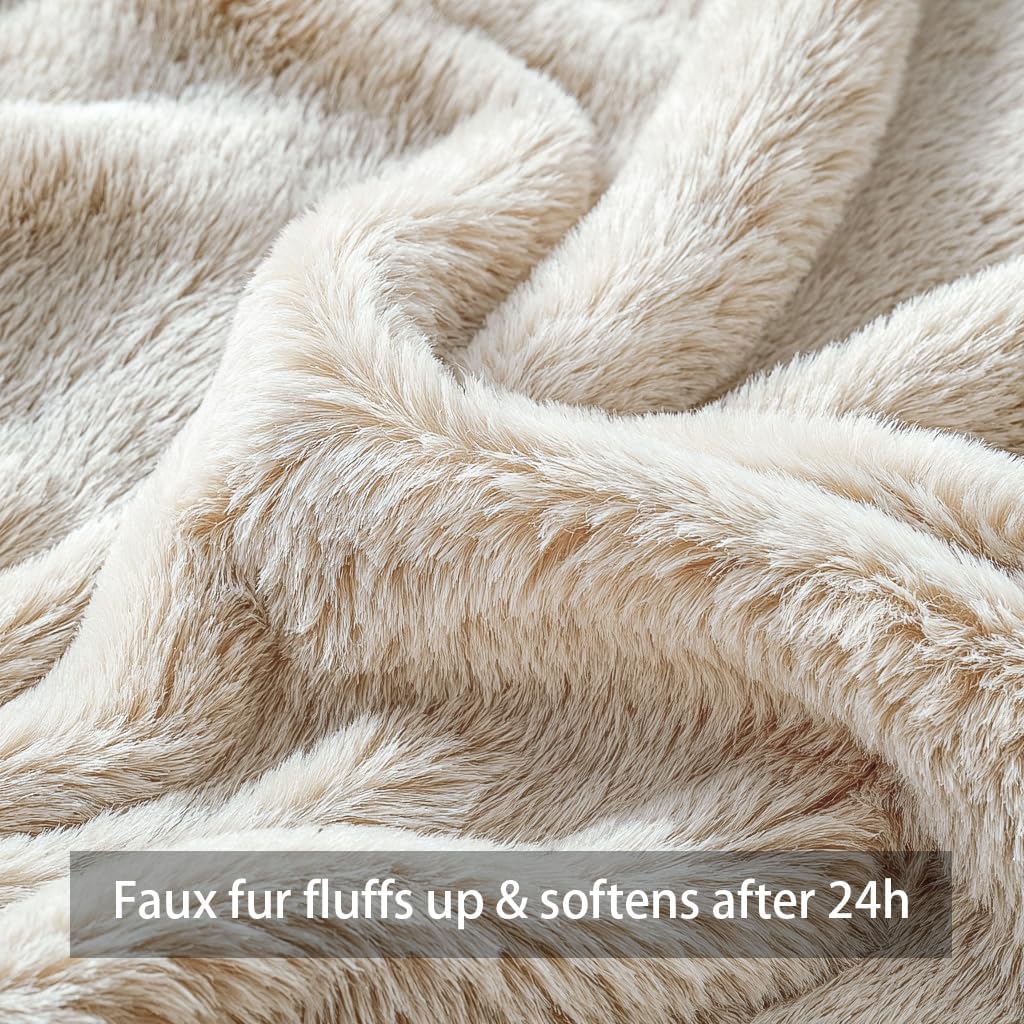 Fall Pumpkins Leaves Decorative Pillow Covers 18"x18", Beige Soft Plush Faux Fur Throw Cushion Cases - Set of 2