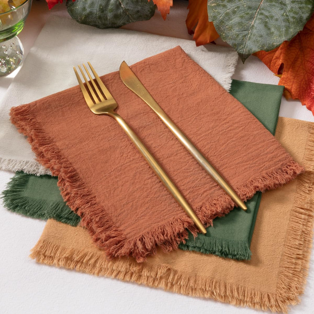 Thanksgiving Fall Cotton Linen Washable Cloth Napkins Set of 12