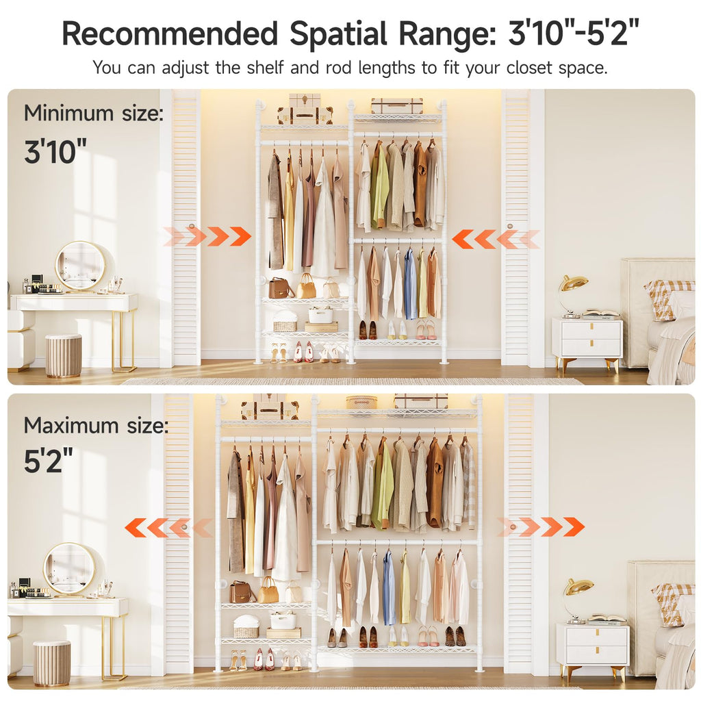 H2 Plus Expandable Wall Mounted Closet System Clothes Rack White