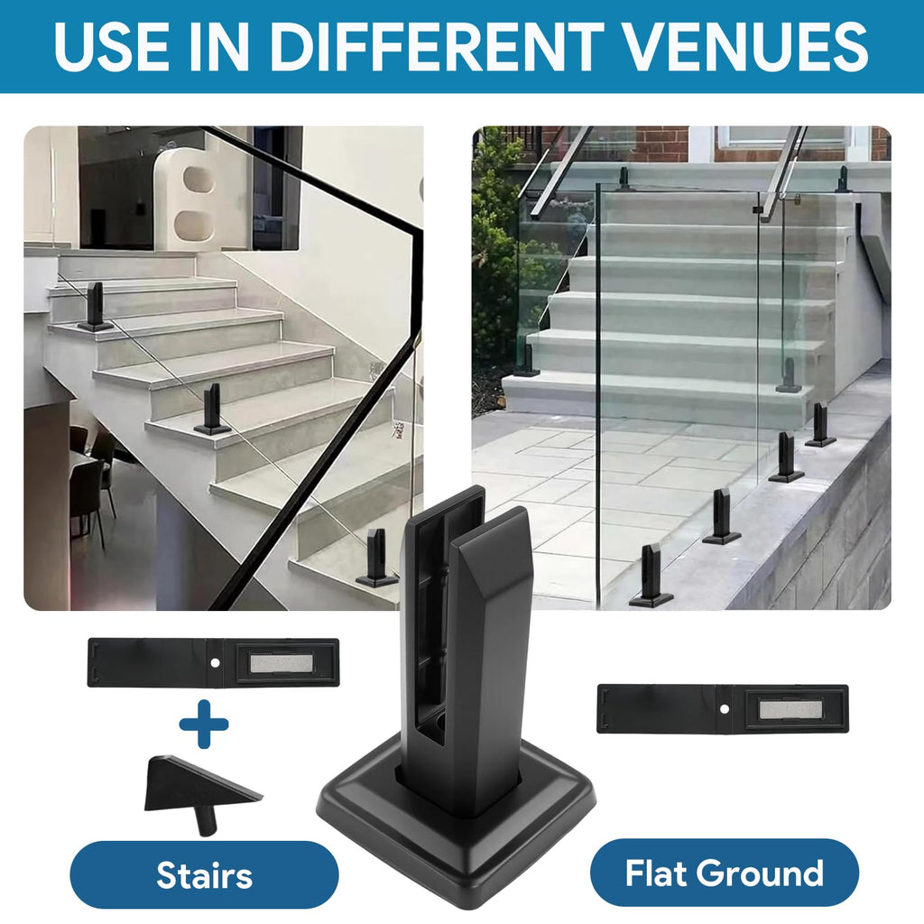 4 Pcs Glass Railing Spigots, 304 Stainless Steel Black Square Fence Clip