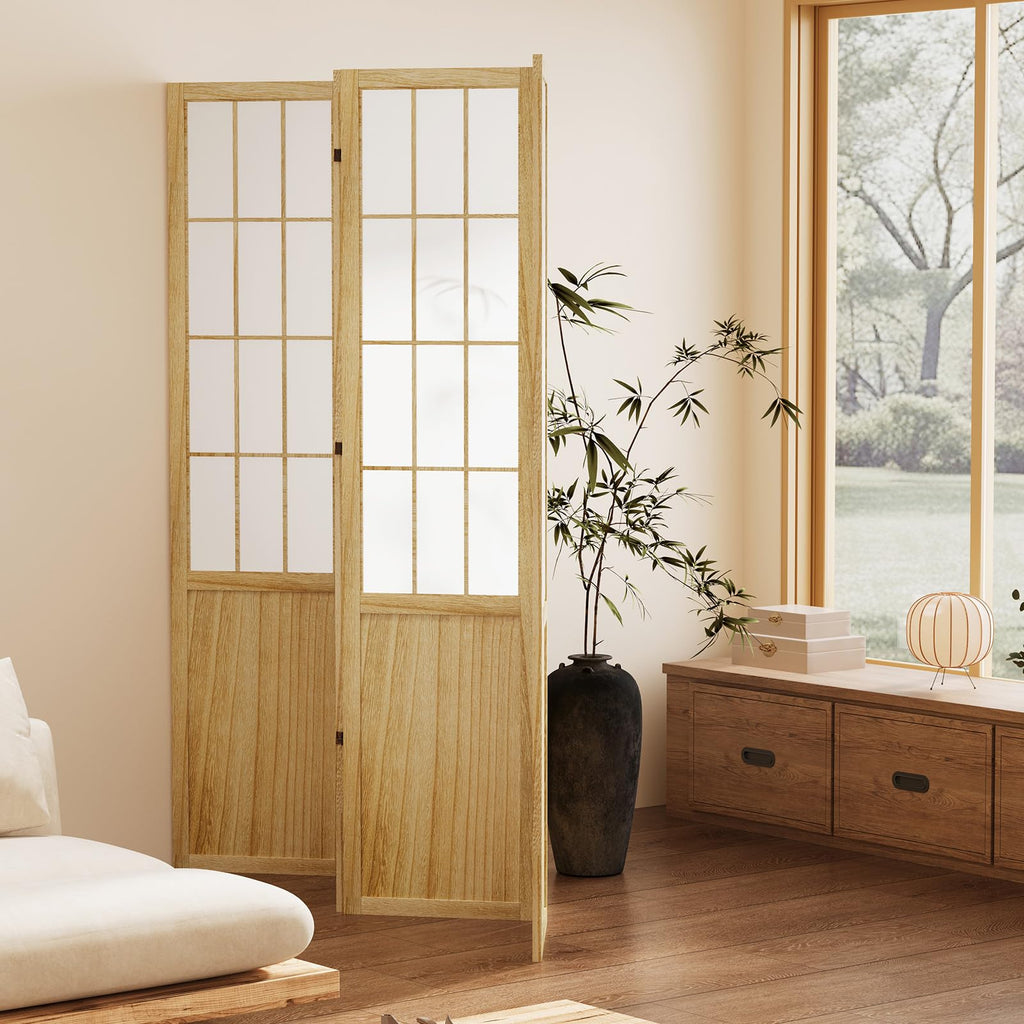 5.6FT Room Divider and Folding Portable Partition Screen, Chinese Japanese Shoji Style for Room Separation - 4 Panel