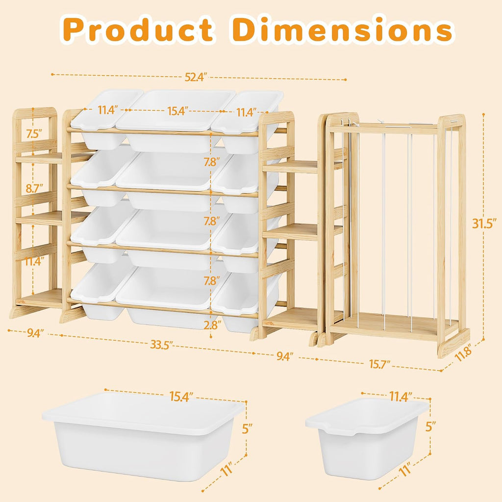 Toy Storage Organizer 12 Bins, 6 Shelves and Bookshelf for Kids, 4-in-1 Toy Organizers and Storage, Toy Book Storage