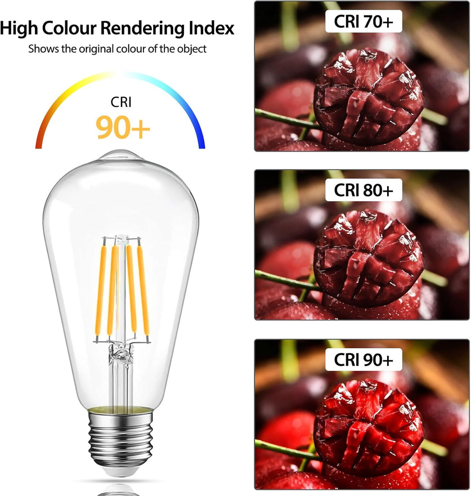 6 Packs ST58 LED Edison Bulbs, 4 Watt Vintage Light Bulbs Equivalent to 40 Watts, 2700K Warm White Antique Decorative