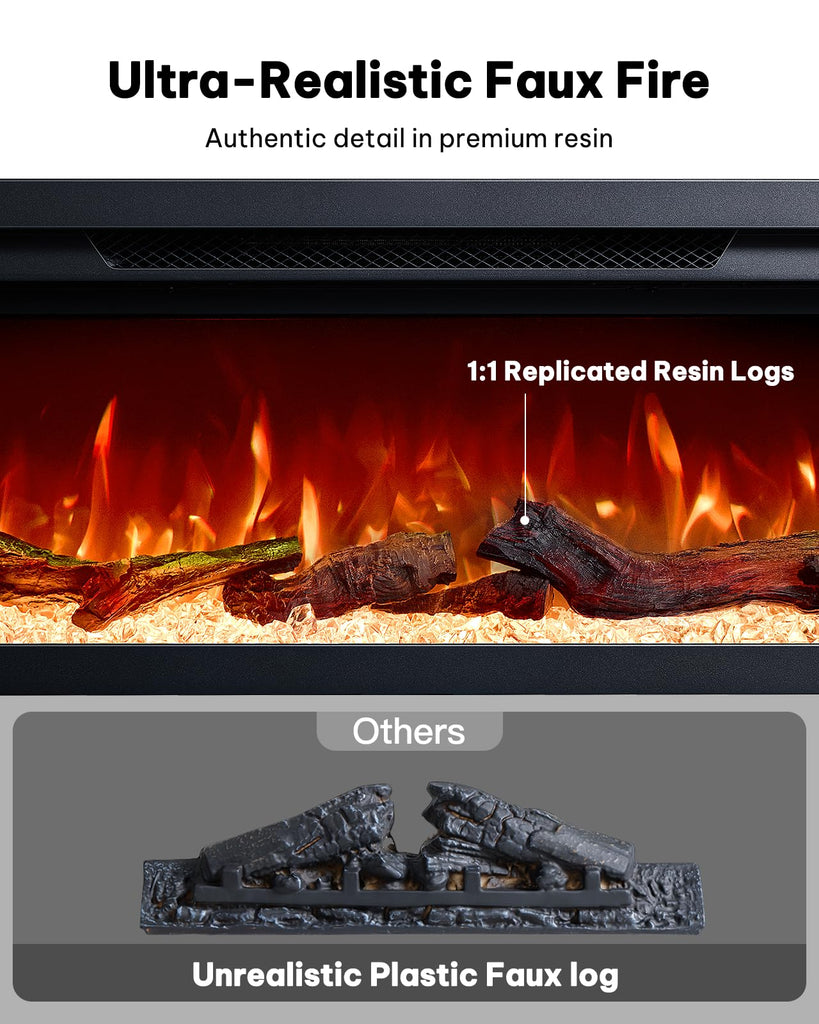 50" 3-Sided Electric Fireplace with Smart App & Alexa Control, 3375 Flame Color Combinations, 15-Color Back, Ember &