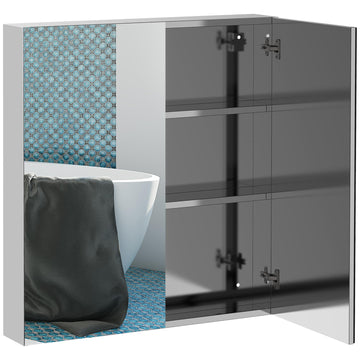 Bathroom Mirrored Cabinet, Stainless Steel Frame, 24"x26", Silver
