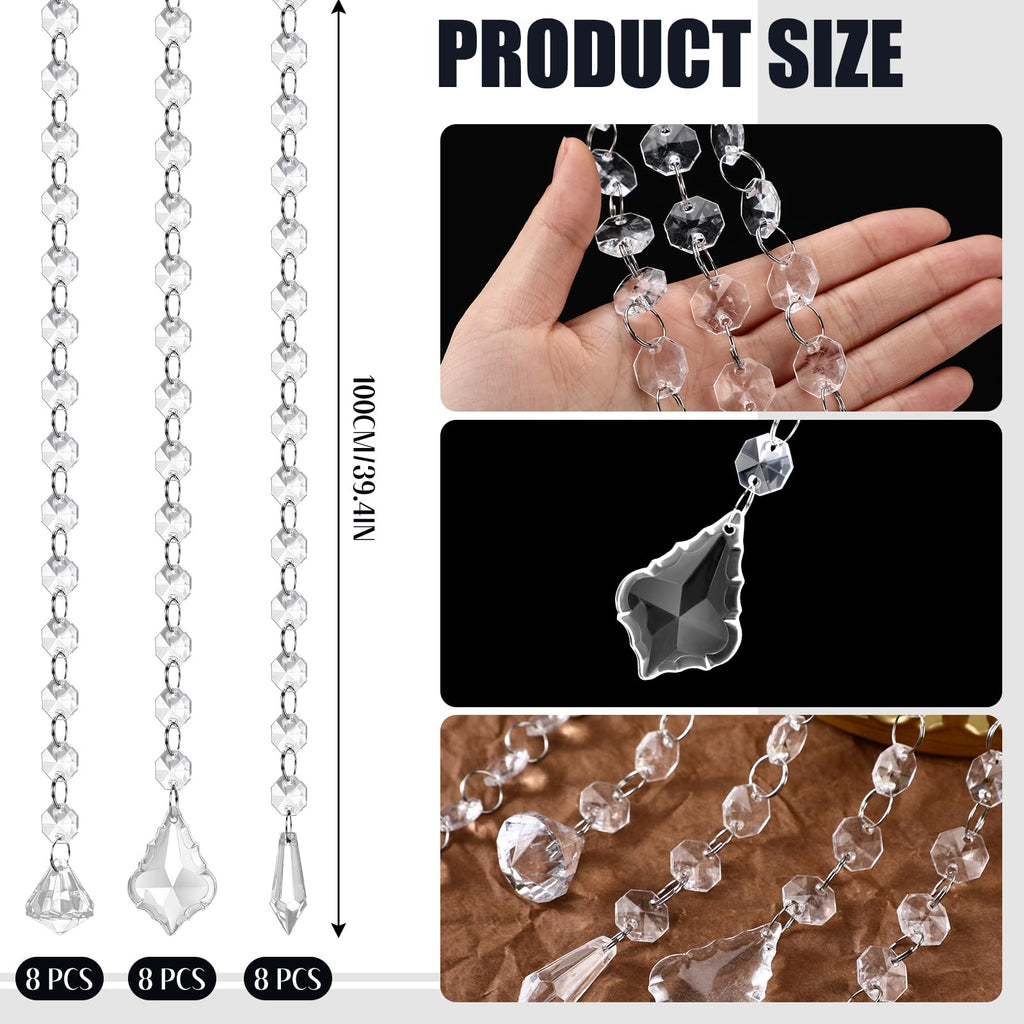 24 Pcs 39 Inch Clear Acrylic Christmas Crystal Garland Strands