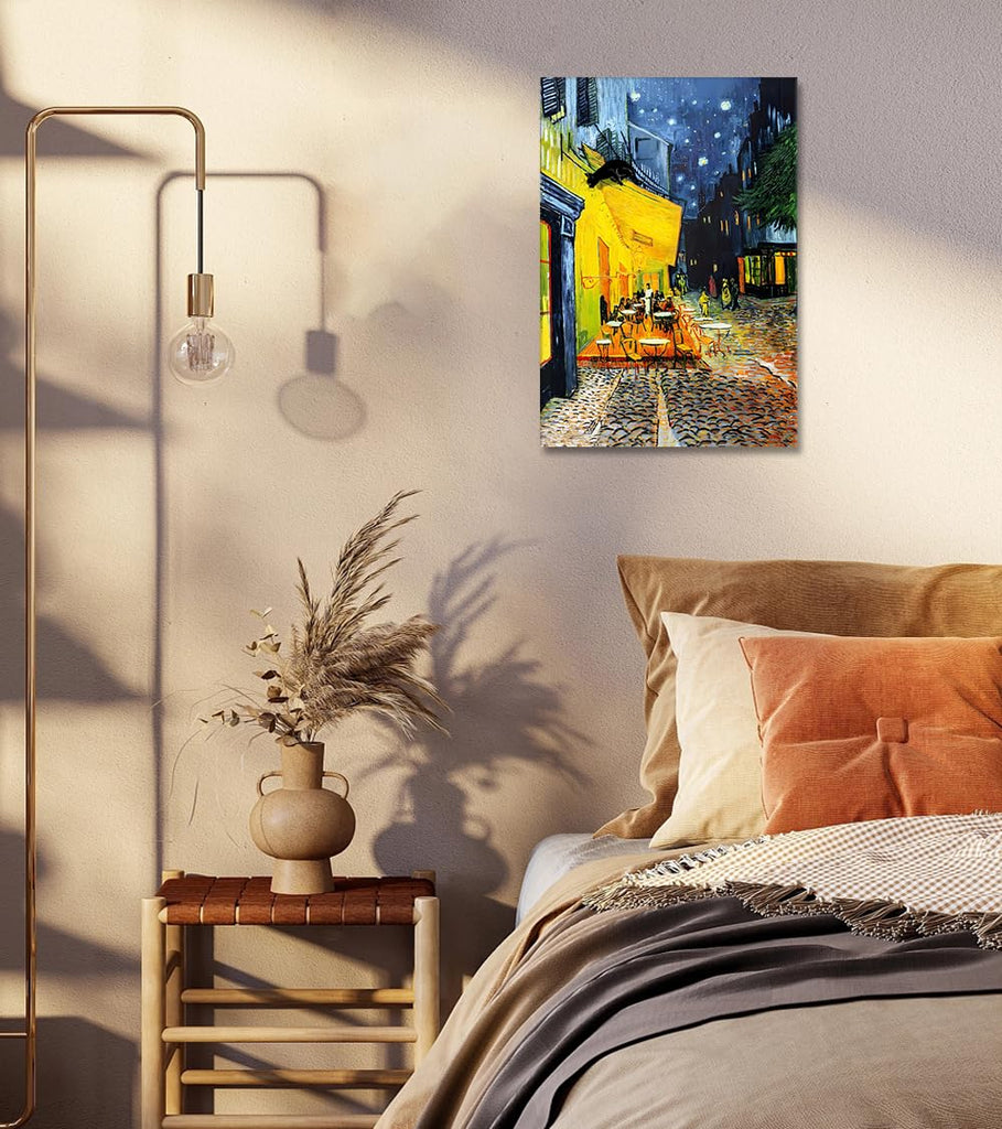 Cafe Terrace at Night Modern Stretched and Framed Canvas Prints Van Gogh Famous Oil Paintings Reproduction Cityscape