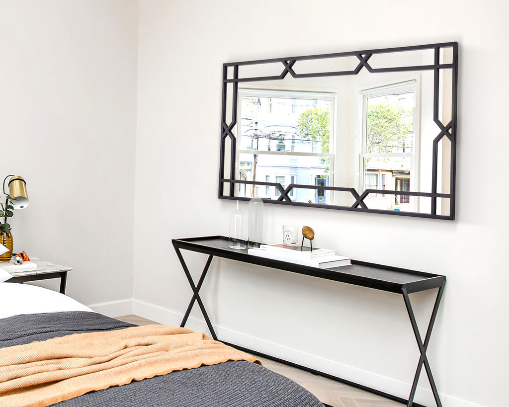 Large Wall Mirror for Decor, 24''x47'' Black Decorative Mirror with Matte Black Metal Pipe Frame, Rectangular