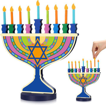 Hanukkah Wooden 9 Removable Candles, Candle Holder