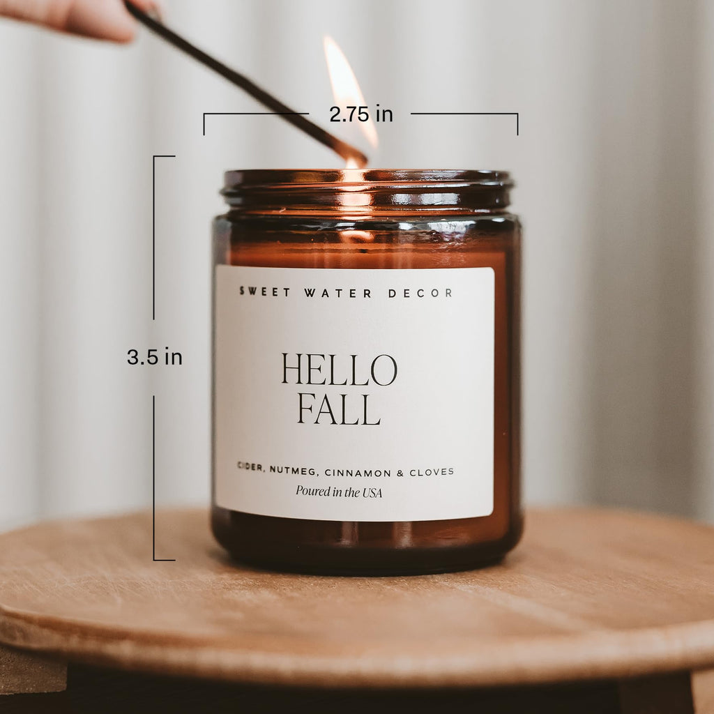 Hello Fall Candle, 9oz Amber Jar, Autumn Scents