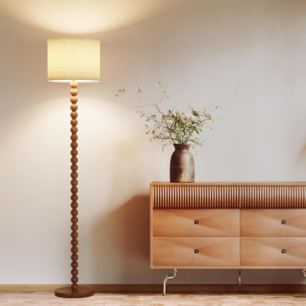 63" tall floor lamp, Solid Wood Traditional Floor Lamp with Beaded Column, Color Dimmable Bulb Included, Vintage