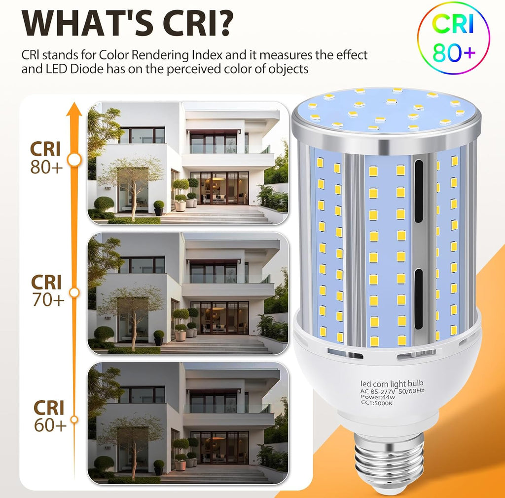 44W LED Corn Light Bulb(6 Pack),Fanless,(390 Watt Equivalent) E26/E39 Medium/Large Mogul Base LED Cob Lamp 5000K