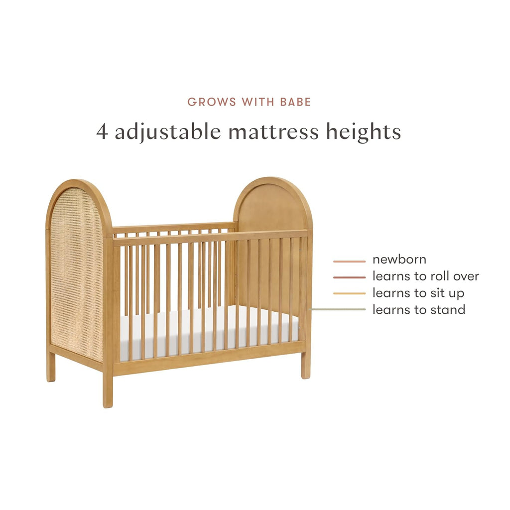 Bondi Cane 3-in-1 Convertible Baby Crib, Honey with Natural Cane | GREENGUARD Certified - Convertible to Toddler Bed