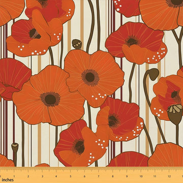 1 Yard Vintage Orange Floral Upholstery Fabric by The Yard Botanical 3D Printed Fabric for Chairs, Pillows, Cushions
