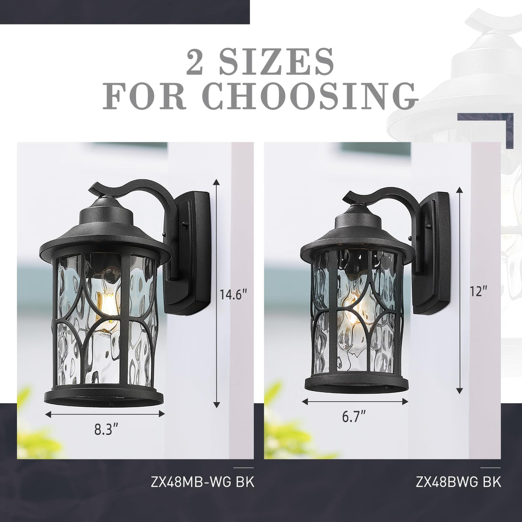 14.6 Inch Outdoor Porch Light, Farmhouse 1-Light Outdoor Wall Sconce, Die-Cast Aluminum in Black Finish, Clear Water
