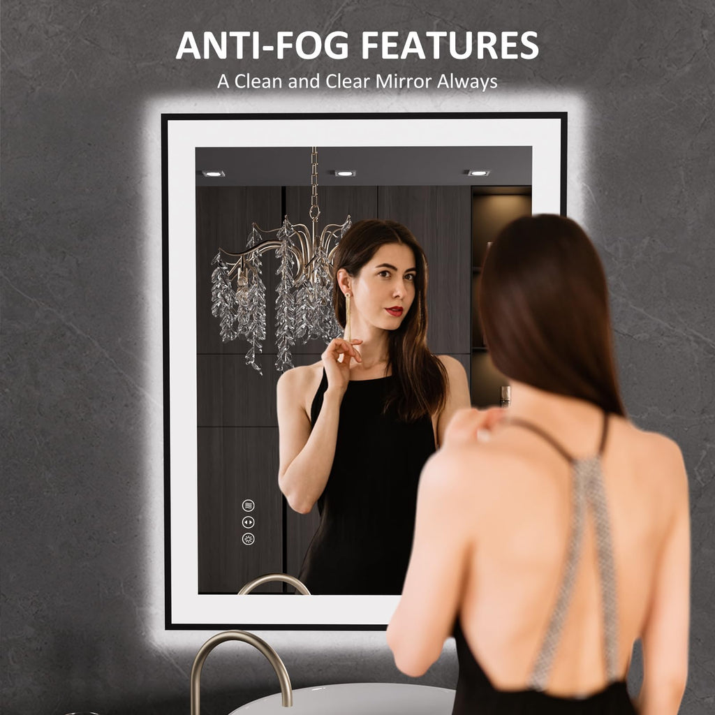 28"X36" LED Bathroom Mirror Black Framed