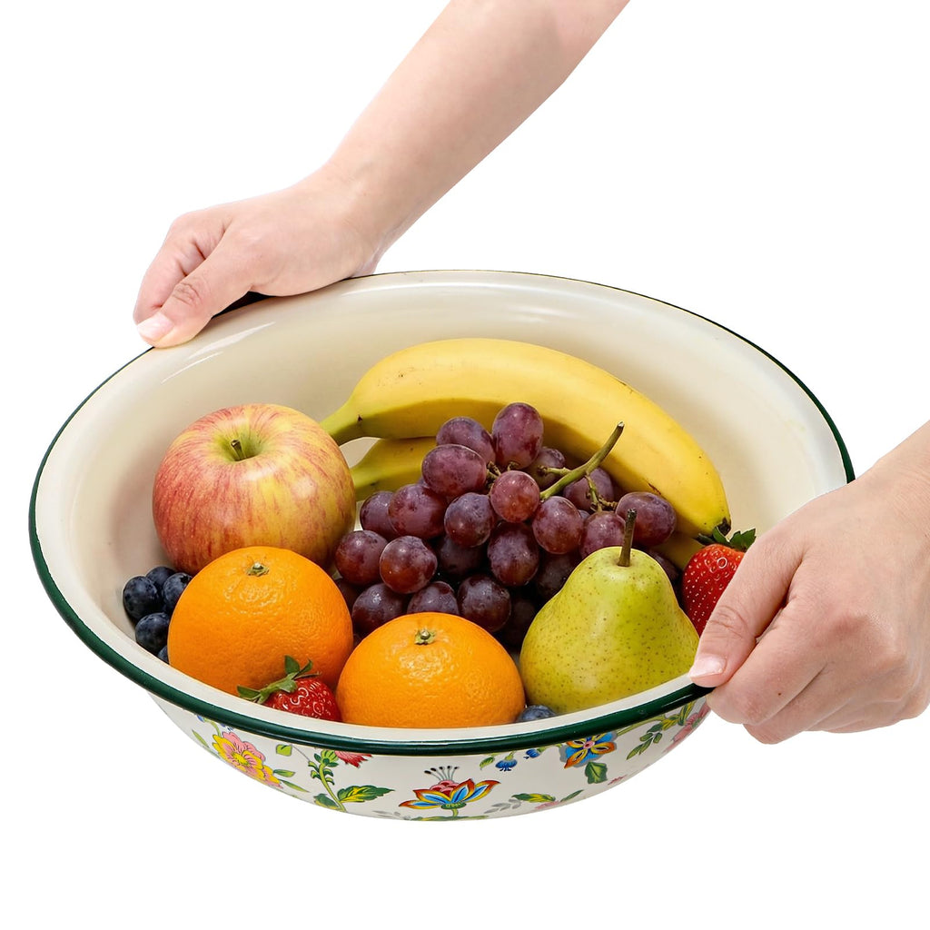 2 Pack Vintage Enamel Mixing Bowls, 11.8 Inch Primitive Enamelware Basin for Fruit, Salad, Pasta, Dough Making, 3.6