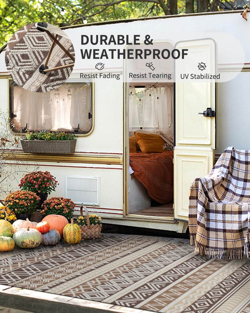 Outdoor Rug Carpet Waterproof-Patio Rug Mat Reversible RV Outdoor Camping Rugs Picnic Beach Mats Plastic Straw