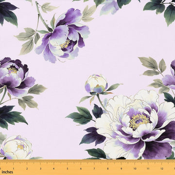 Purple Peony Floral Soft Upholstery Fabrics Spring Elegant