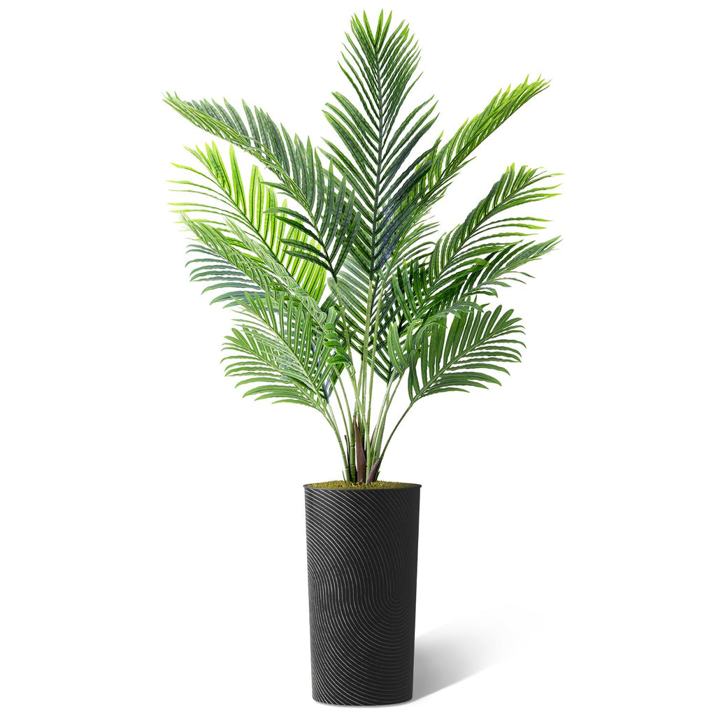 Artificial Tree in Geometric Spiral Pattern Planter, Fake Areca Tropical Palm Silk Tree for Indoor and Outdoor Home