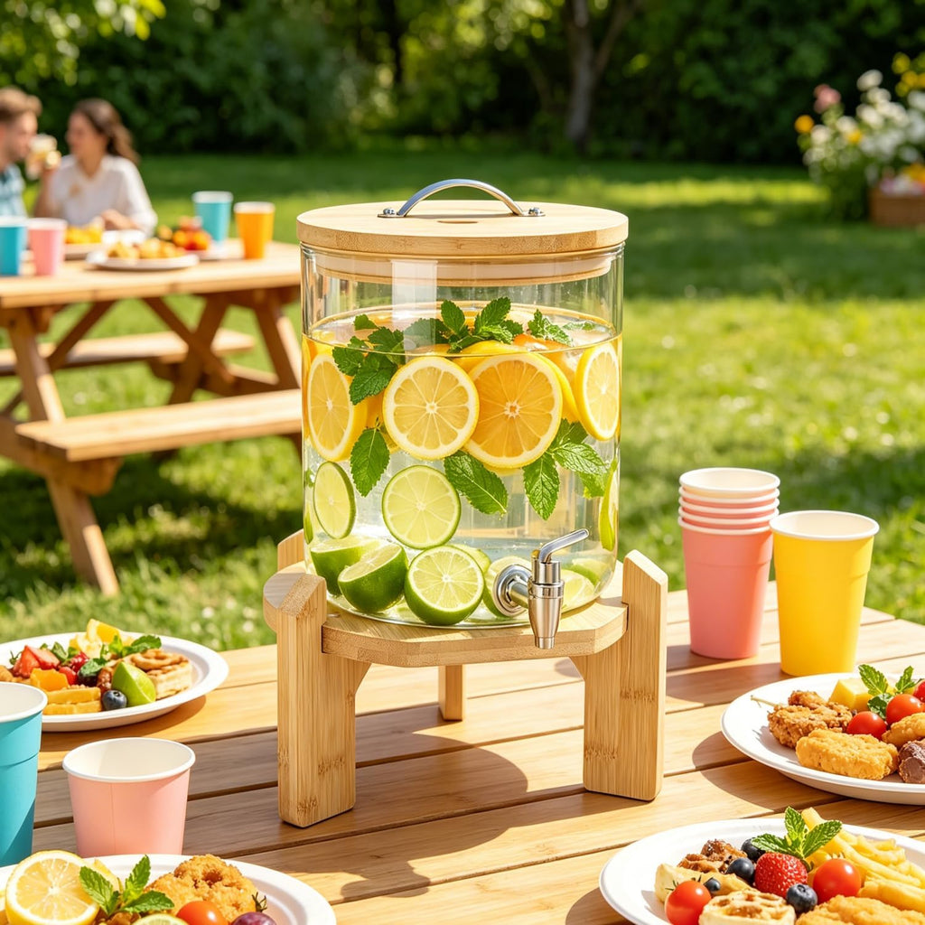 Bamboo Wood Drink Dispenser with Stand, Fit Max 13Inch Diameter - Set of 3