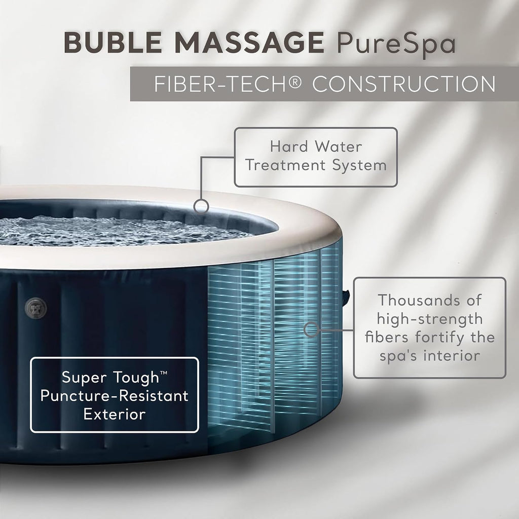 PureSpa 6 Person Inflatable Hot Tub with Energy-Efficient Spa Cover | 28431EH Bubble Massage: Saltwater System