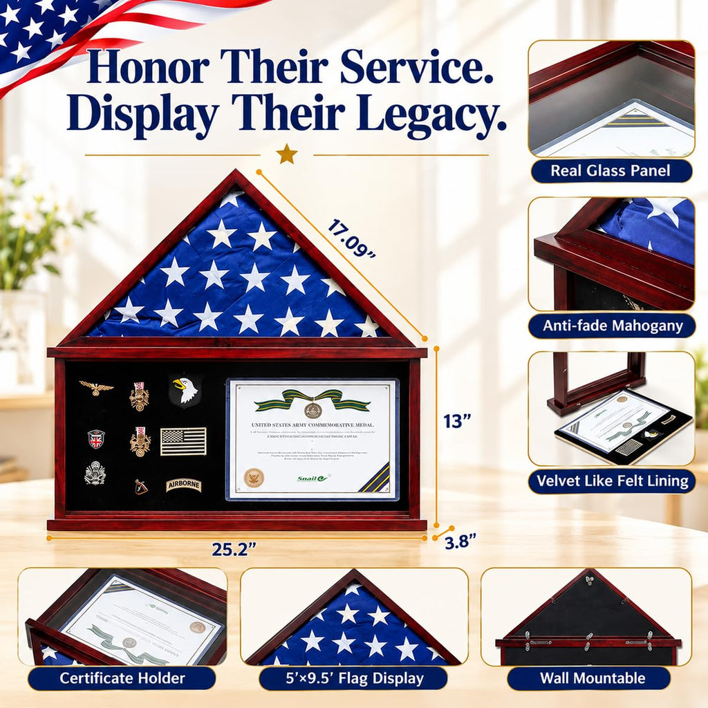 Flag Display Case Large Military Shadow Box for a Folded 5'x9.5' Flag