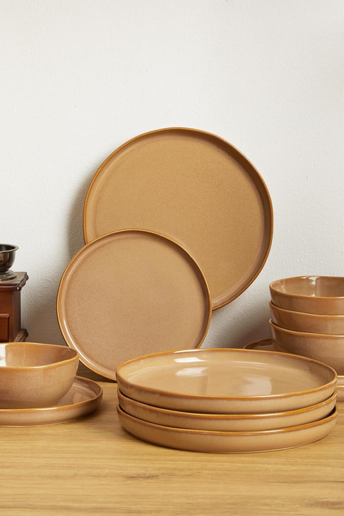 Ceramic Dinnerware Set for 4,Reactive Glaze Plates and Bowls Sets,Microwave Safe,Chip-Resistant Dish Set,Perfect for