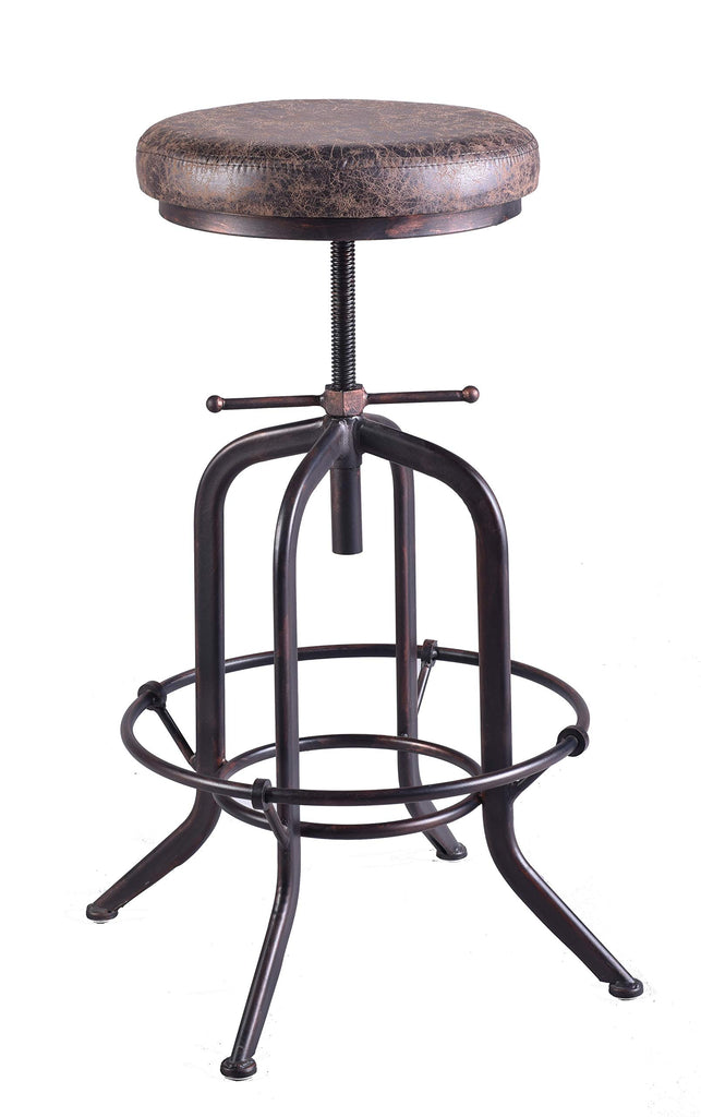 Set of 2 Industrial Bar Stool-Adjustable Swivel Vintage Pu Leather Bar Stool-Rustic Bar Stool with Cushion-Cast Iron