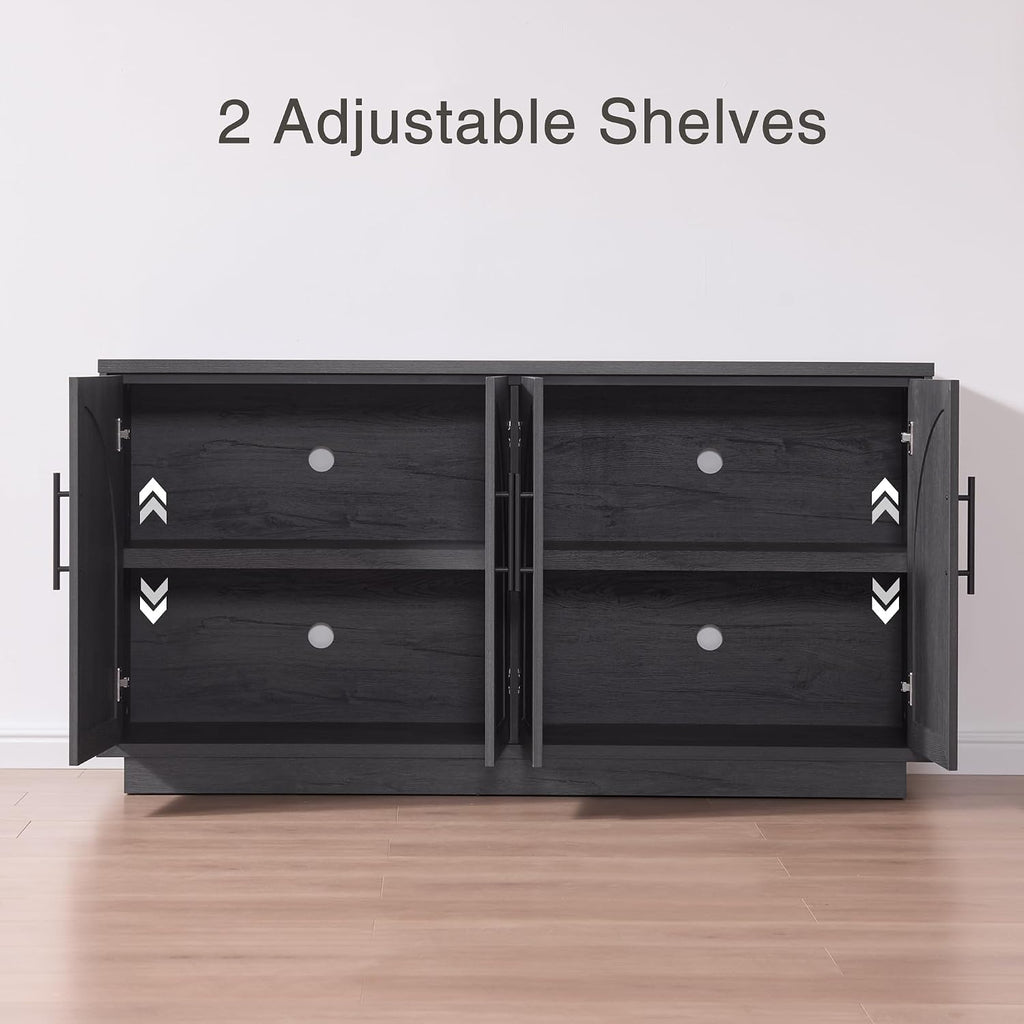 Buffet Cabinet with Storage, 59'' Modern Arched Sideboard Cabinet w/Adjustable Shelves, Wood Media TV Console Table