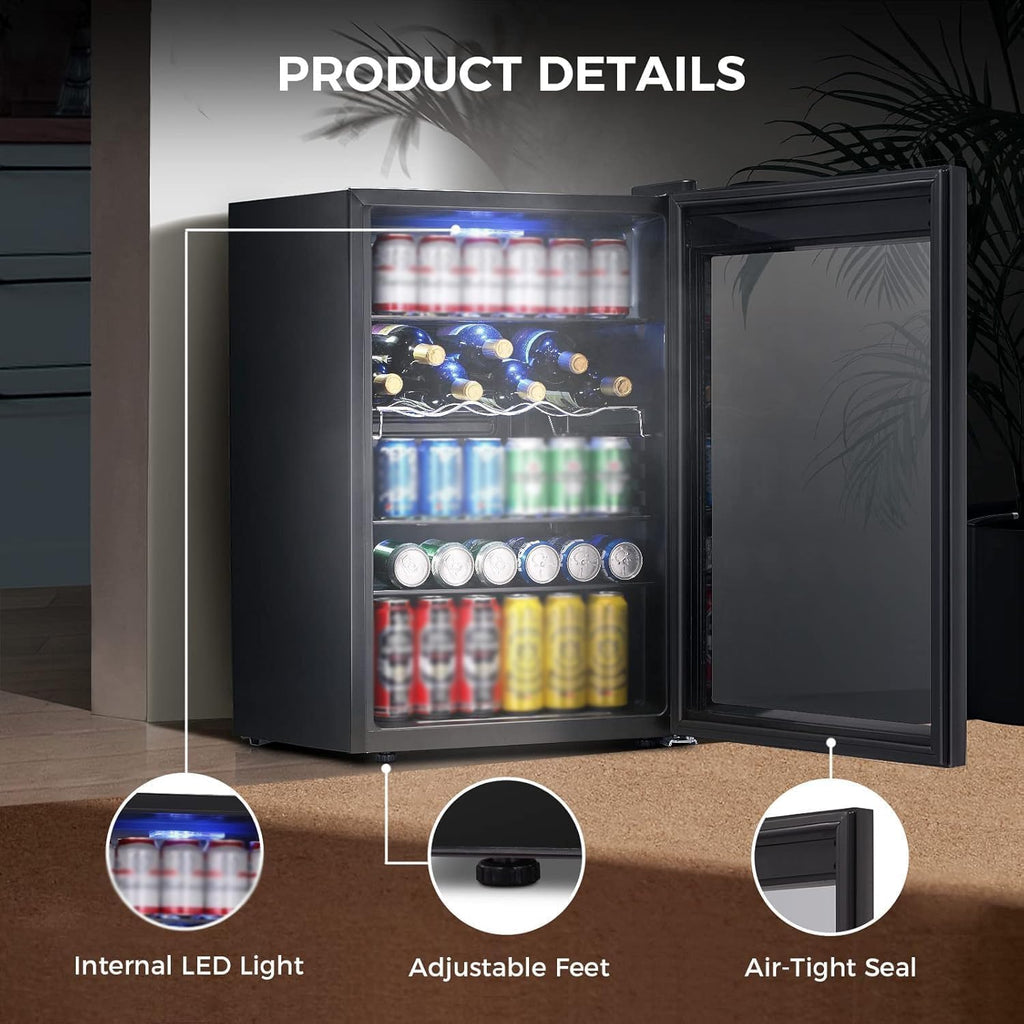 4.5 Cu.ft Beverage Refrigerator and Cooler,145 Can Mini Fridge Glass Door with D