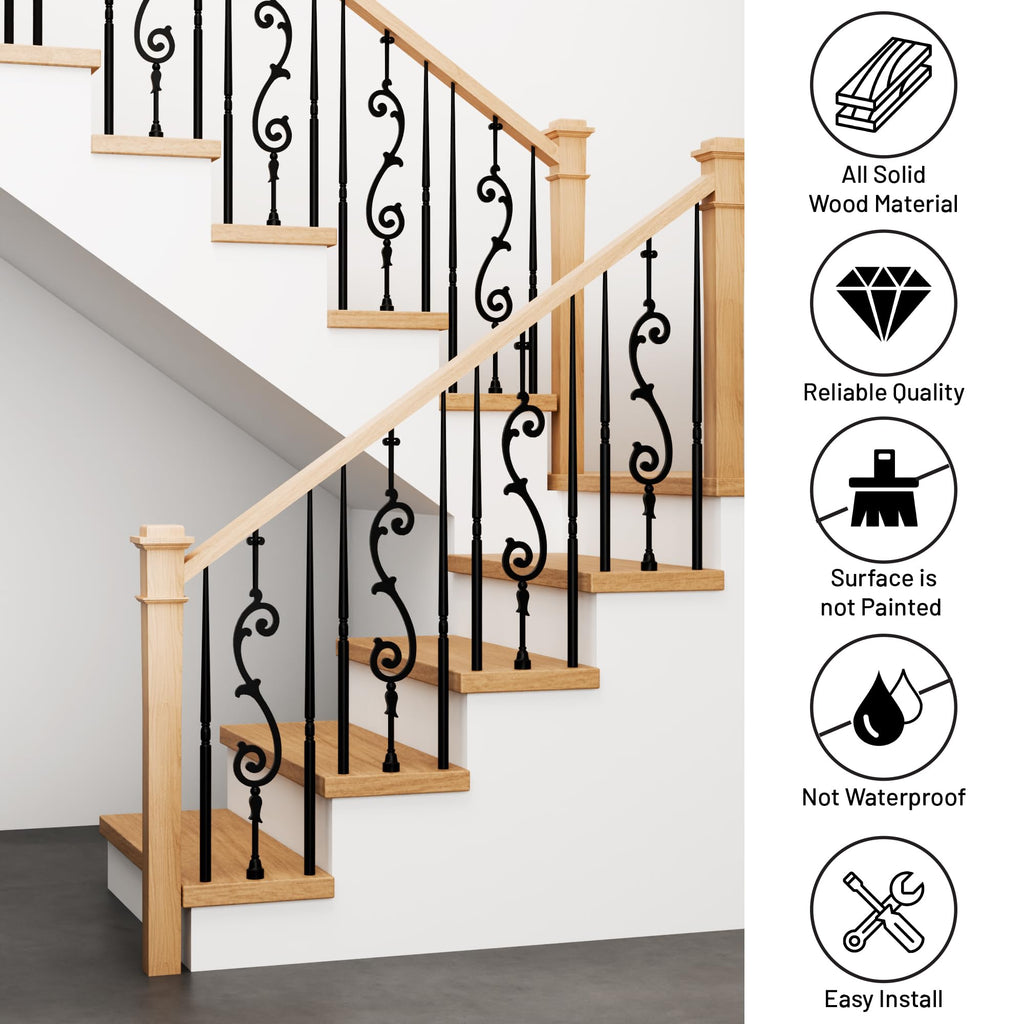 Red Oak Box Newel Post 3.5" x 58", Hollow Box Newel Wood Balusters for Staircase Interior, Square Design, 3⁄4" Thick