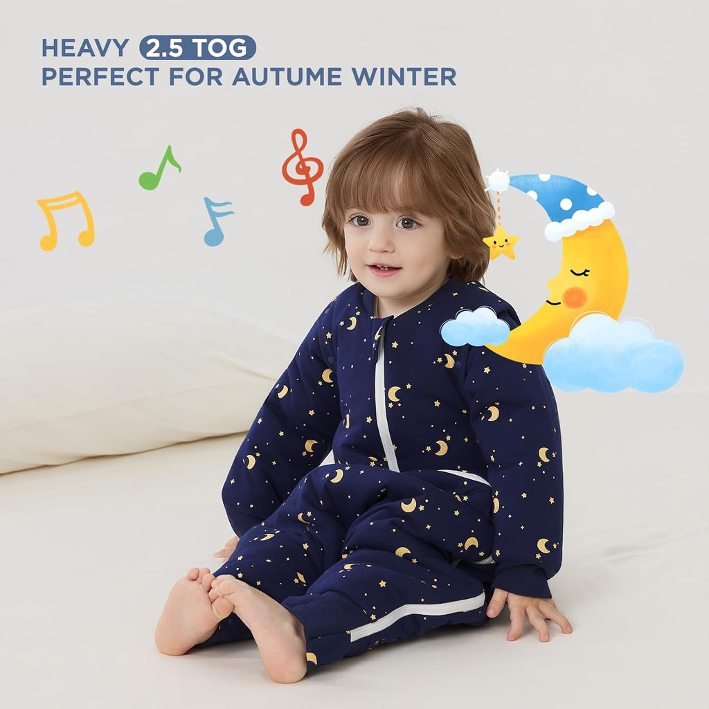 2.5 TOG Toddler Sleep Bag Months 100% Cotton Winter Side Open Zipper Baby Sleep Sack with Feet, Warm Toddler