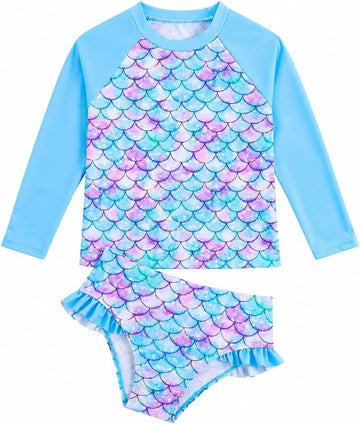 Toddler & Little Girls' Long Sleeve Rash Guard Swimwear Set - UV Protection, Piece Design, Fun Prints
