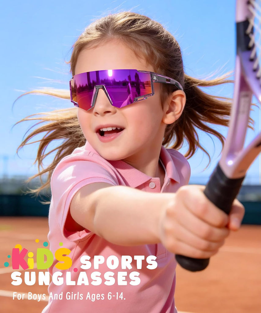 Polarized Kids-Sunglasses Sports Sunglasses-for-Kids: Boys Girls Sun Glasses with UV400 for Running Cycling Age 6-14