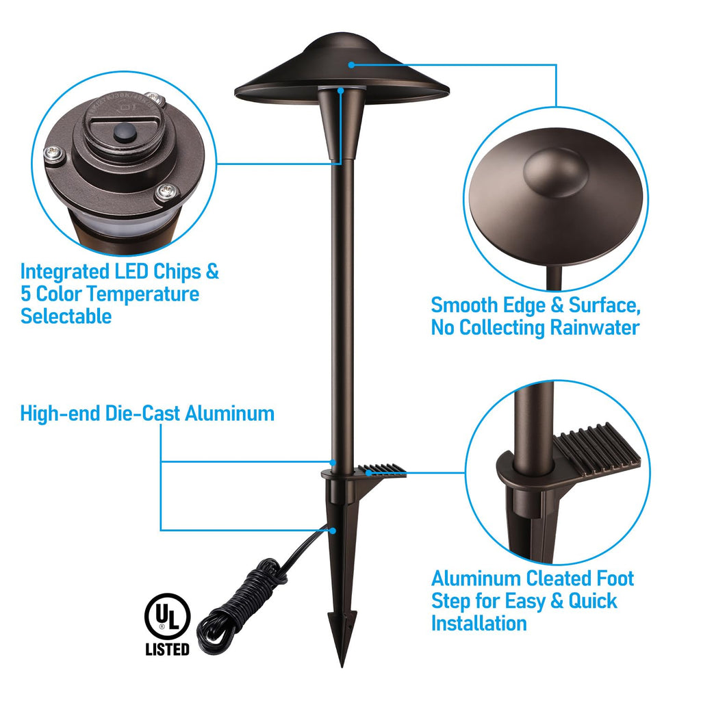 5CCT Low Voltage LED Pathway Lights, Saucer Head