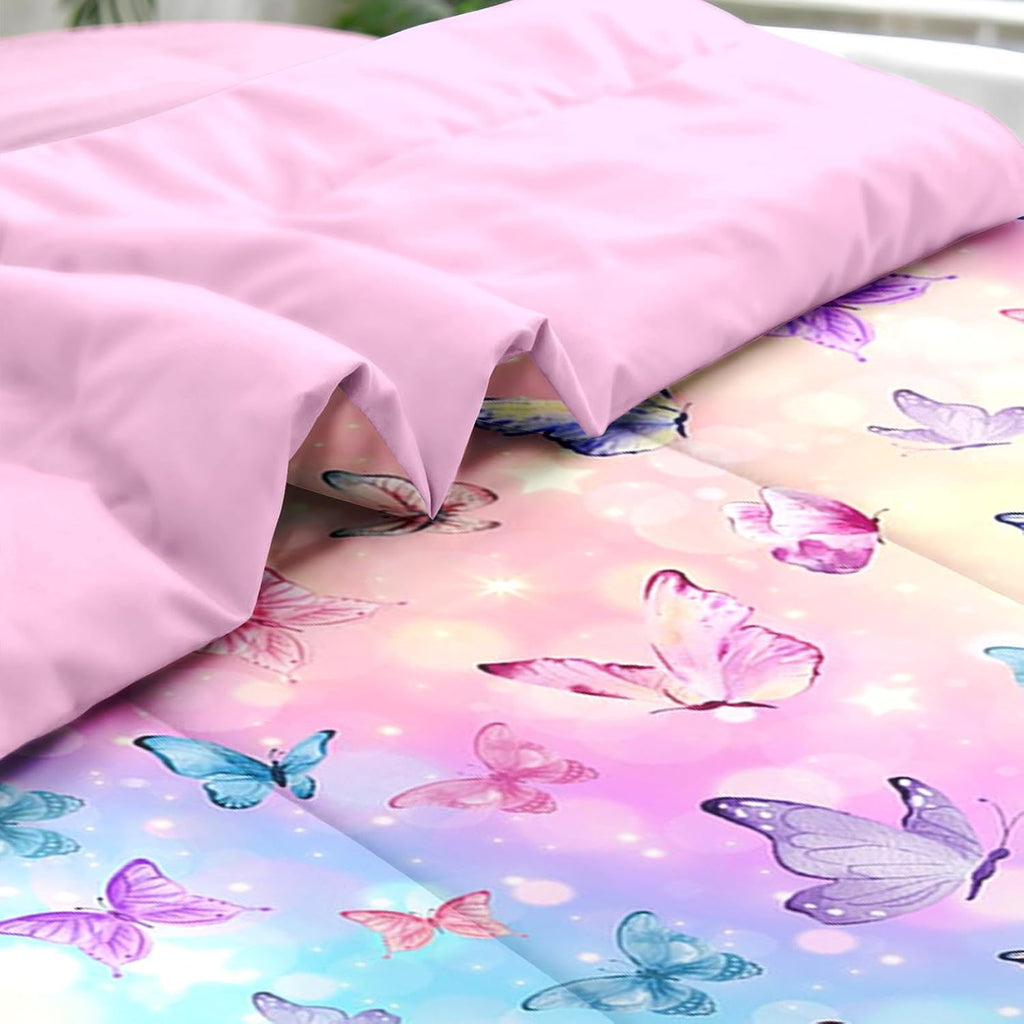 Comforter Set Twin, Pink Blue Butterfly 5 Pcs Bedding for Kids and Adults, Colorful Rainbow Bed Sheet Sets with