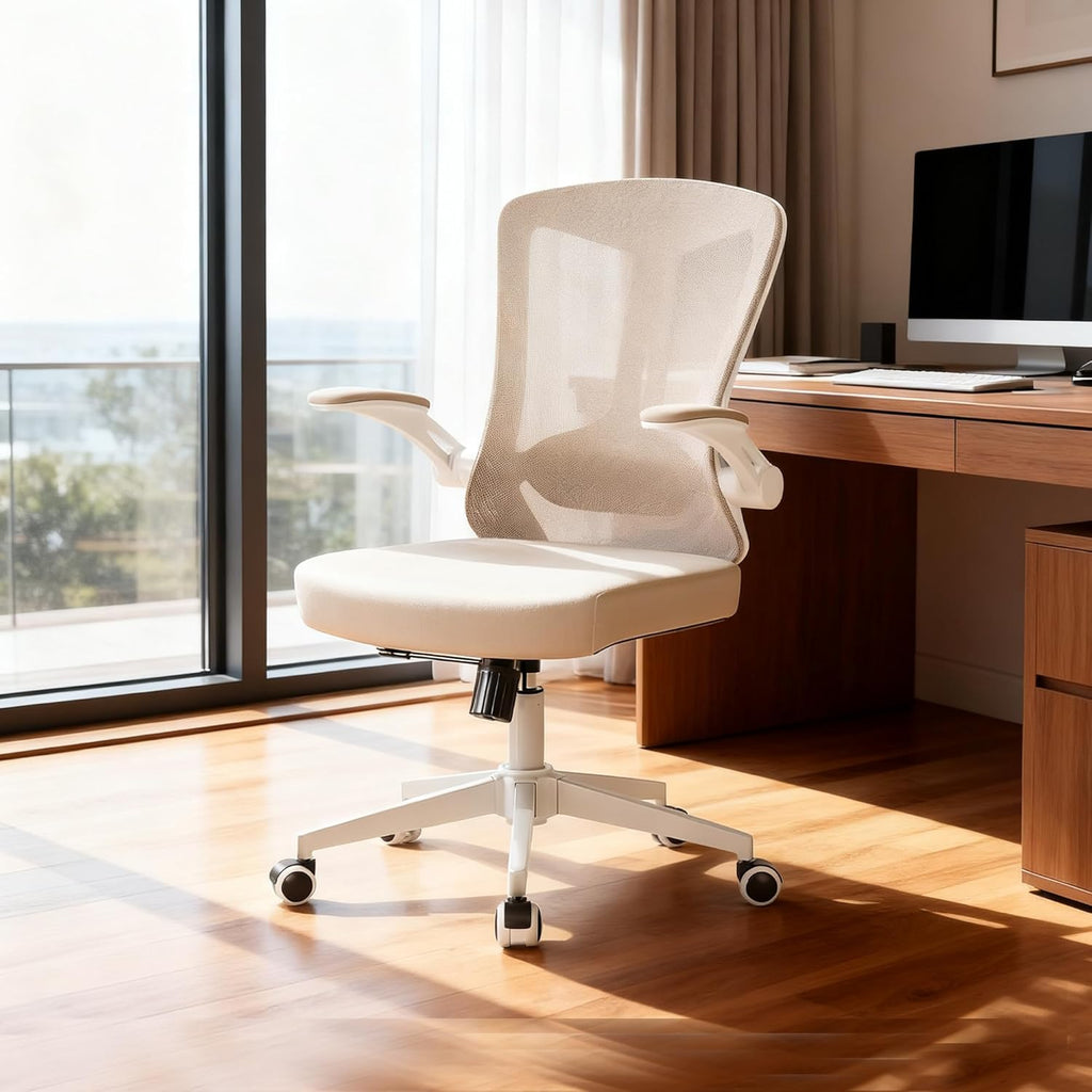 Ergonomic with Lumbar Support, High Back Mesh Desk Chair with Flip-Up Arms, Adjustable Computer Task Chair, Khaki