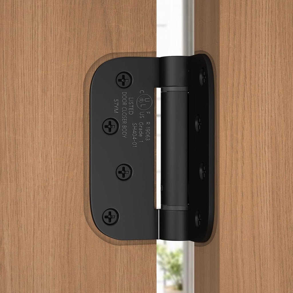 3 Pack Self Closing Door Hinges 4 Inch Black Spring Hinge with 5/8" Radius Corner Adjustable Tension for Residential