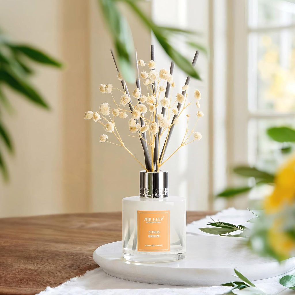 Reed Diffuser Set,3.38 fl oz (100 ml) - Citrus Breeze Oil Diffusers with 8 Reed Sticks, Home Fragrance Reed Diffuser
